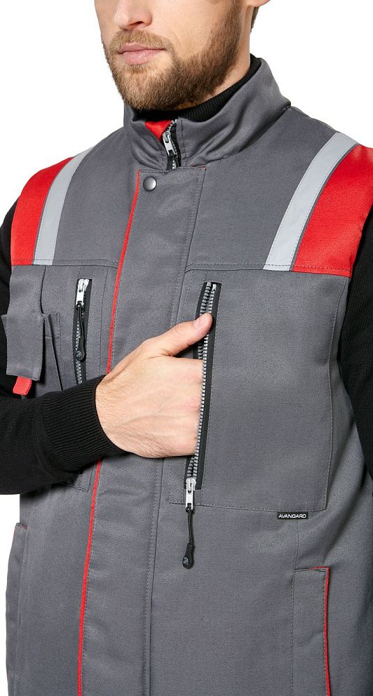 Жилет мужской утепленный рабочий Авангард серый-красный